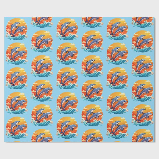 Two jumping cartoon dolphin wrapping paper (Flat)