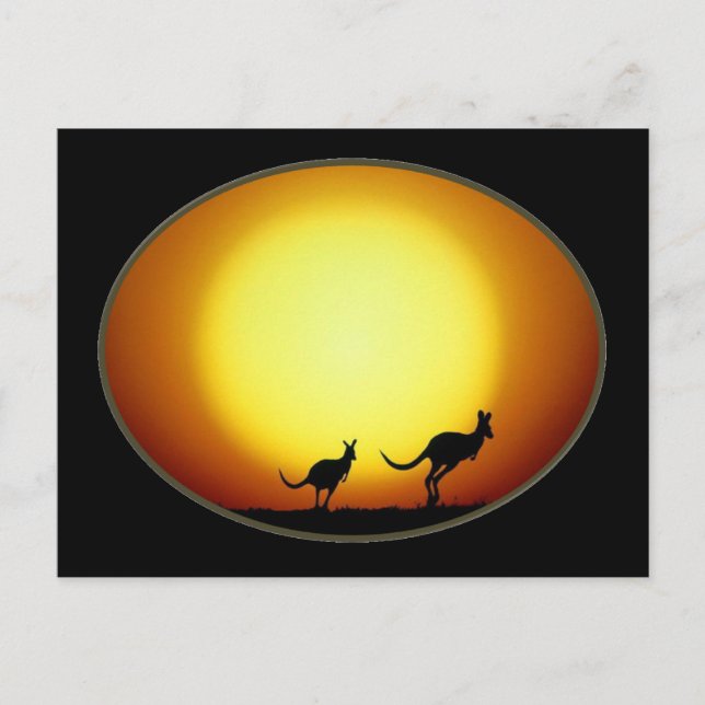 Two Kangaroos Silhouetted in an Oval Design Postcard (Front)