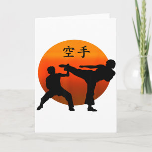 Two Karate Fighters With Rising Sun And Karate Wor Card