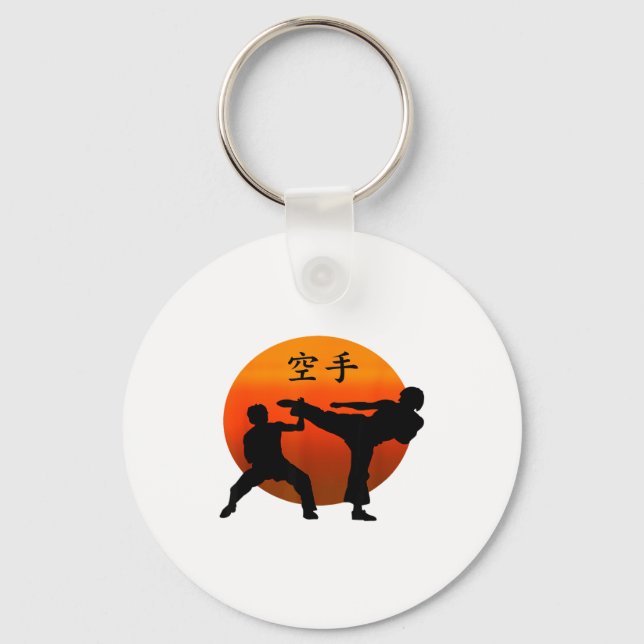 Two Karate Fighters With Rising Sun And Karate Wor Key Ring (Front)