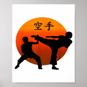 Two Karate Fighters With Rising Sun And Karate Wor Poster