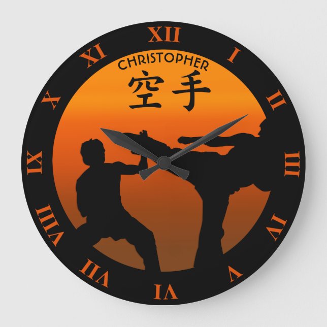 Two Karate Fighters With Rising Sun Large Clock (Front)