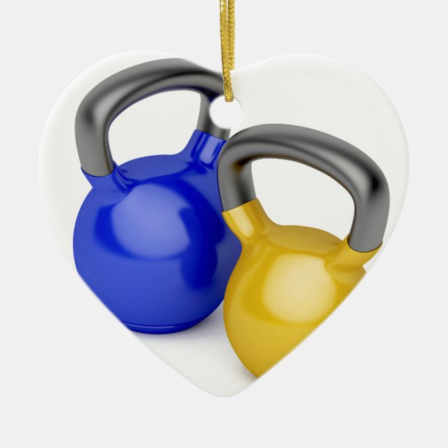 Two kettlebells ceramic tree decoration (Front)