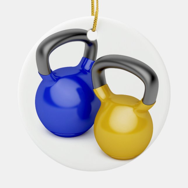 Two kettlebells ceramic tree decoration (Front)