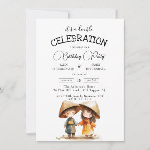 Two Kids Oriental East Asia Double Birthday Party  Invitation