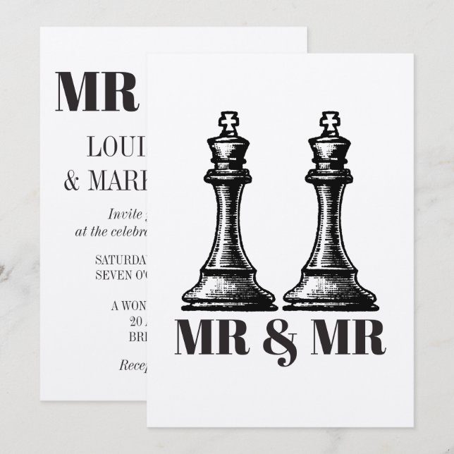 Two Kings Gay Wedding Invitation (Front/Back)