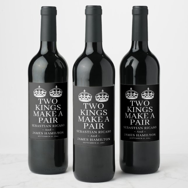 Two Kings Make A Pair Gay Wedding Wine Label (Bottles)