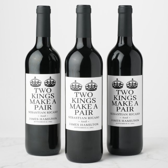 Two Kings Make A Pair Gay Wedding Wine Label (Bottles)