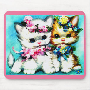 two kittens and lots of flowers mouse mat