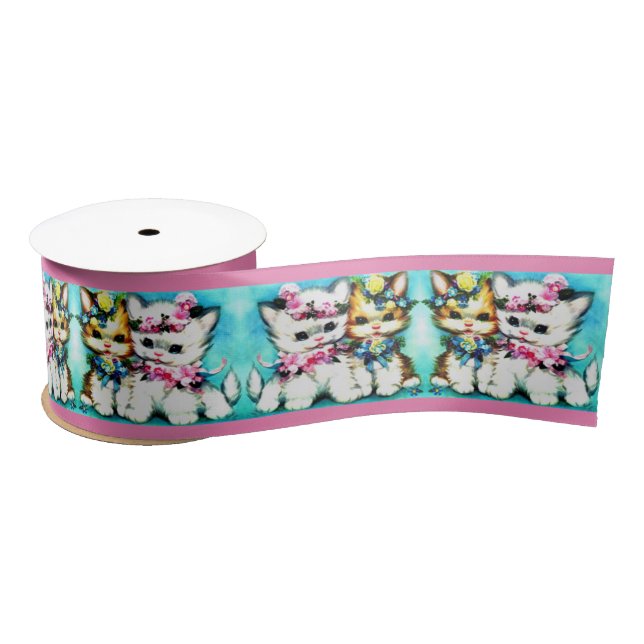 two kittens and lots of flowers satin ribbon (Spool)