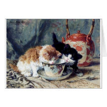 Two kittens having tea party