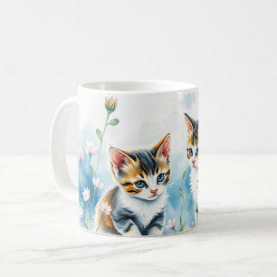 Two Kittens in a Floral Flower Garden Coffee Mug