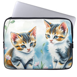Two Kittens in a Floral Flower Garden Laptop Sleeve