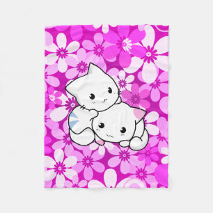Two Kittens on Pink Background Fleece Blanket