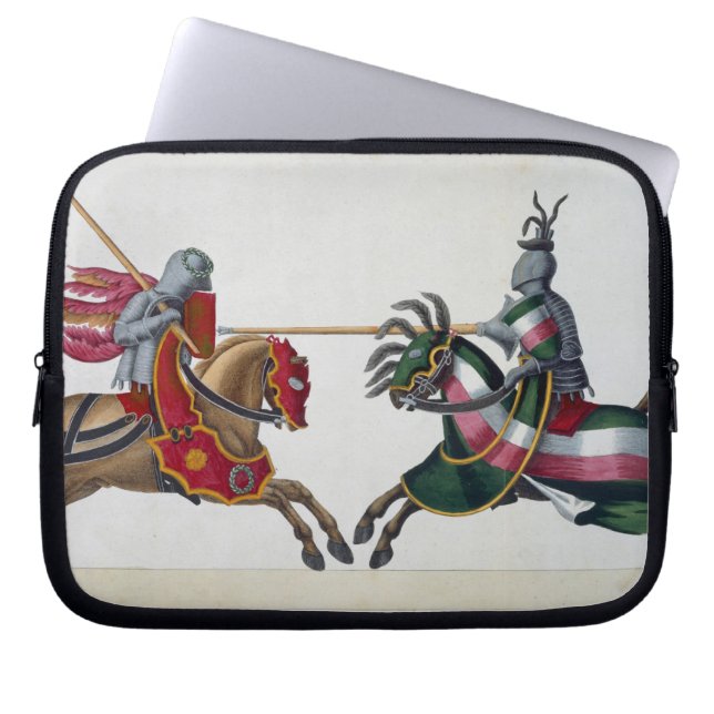 Two knights at a tournament, plate from 'A History Laptop Sleeve (Front)