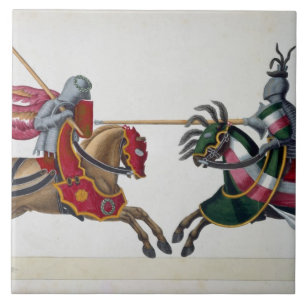 Two knights at a tournament, plate from 'A History Tile