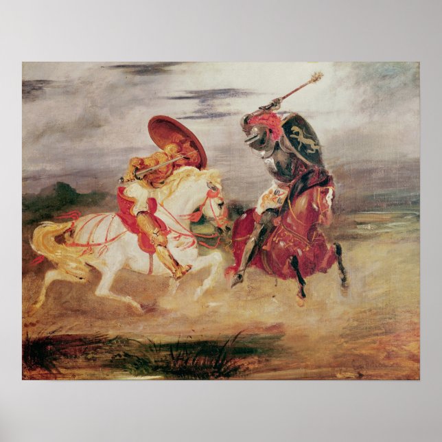 Two Knights Fighting in a Landscape, c.1824 Poster (Front)