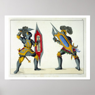 Two knights fighting, plate from 'A History of the Poster