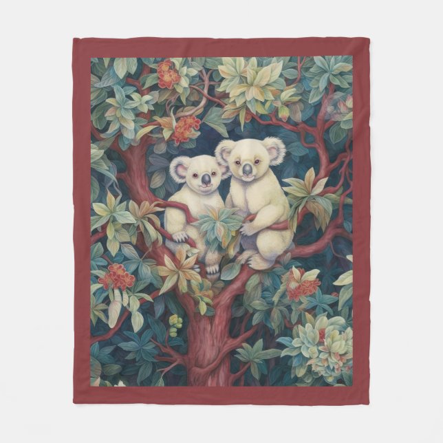 Two Koalas Up a Gum Tree Fleece Blanket (Front)