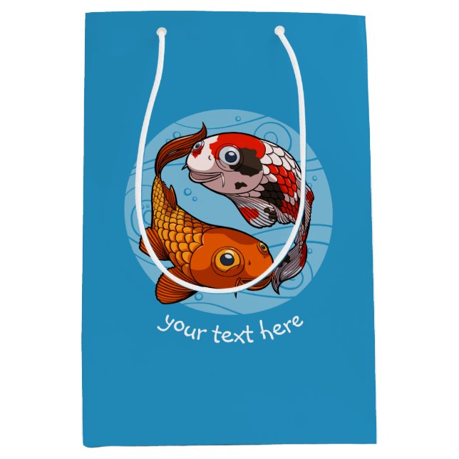 Two Koi Carp Fish Friends Swimming Cartoon Medium Gift Bag (Front)