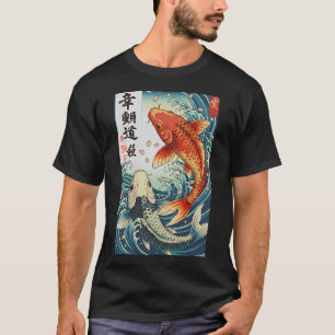 Two Koi Fish Swimming in Great Wave T-Shirt