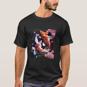 Two Koi Fish swimming together flowers petals Japa T-Shirt