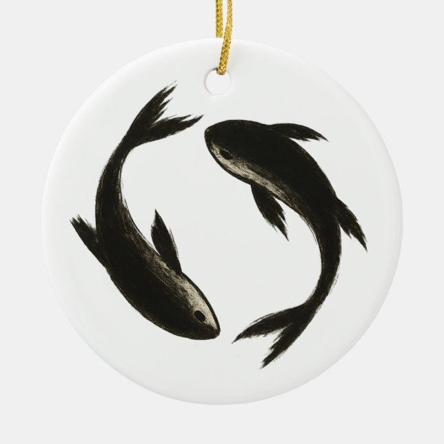 Two Koi – Ink Brush Fish on  Ceramic Tree Decoration (Front)