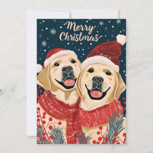 Two Labrador Merry Christmas  Holiday Card