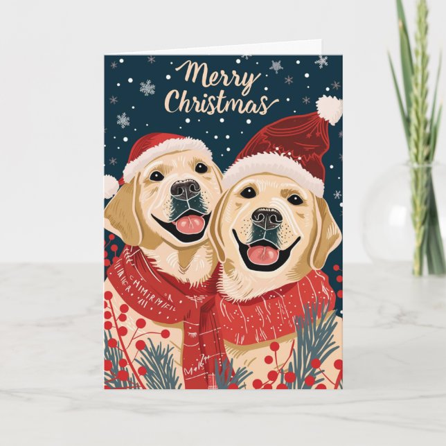 Two Labrador Merry Christmas Personalised Holiday Card (Front)