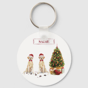 Two Labrador Retrievers Funny Christmas Dog Key Ring