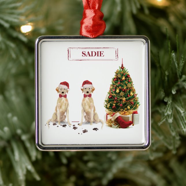 Two Labrador Retrievers Funny Christmas Dog Metal Tree Decoration (Tree)