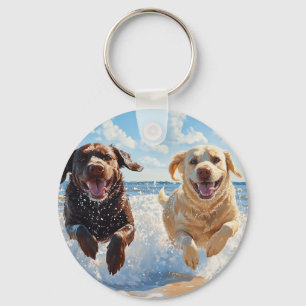 Two Labrador Retrievers on Beach Key Ring