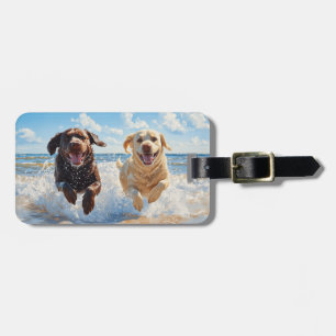 Two Labrador Retrievers on Beach Luggage Tag