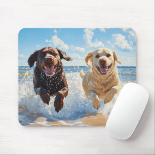 Two Labrador Retrievers on Beach Mouse Mat