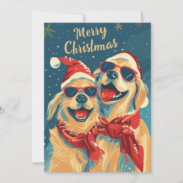 Two Labrador with sunglasses Merry Christmas  Holiday Card (Front)