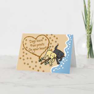 Two Labradors Paw Prints Sand Letter Card