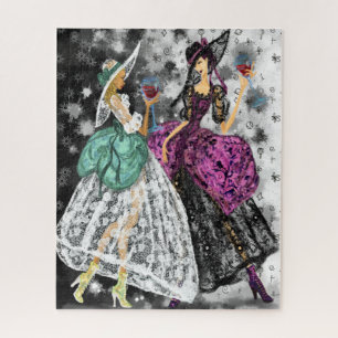 Two Ladies In Black and White Modern Lace Dresses  Jigsaw Puzzle