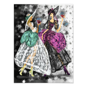 Two Ladies In Black and White Modern Lace Dresses Photo Print