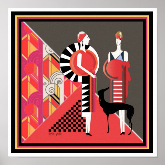 Two Ladies with a Dog Art Deco Poster 12 x 12 (Front)