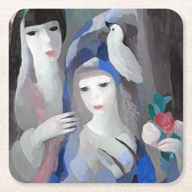 Two Lady and Dove, Marie Laurencin Square Paper Coaster (Front)