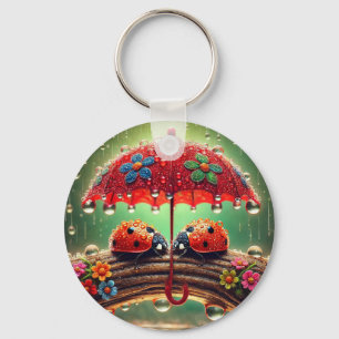 Two Ladybugs Under Umbrella For Lucky Accessories Key Ring