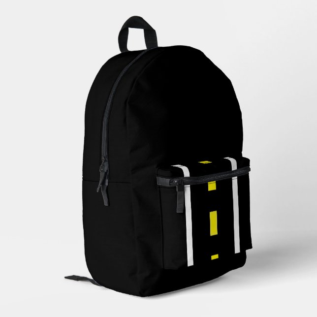 Two Lane Road Backpack (Black, White & Yellow) (Back Corner Left)