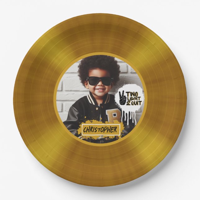 Two Legit 2 Quit 2nd Birthday Gold Record Photo Paper Plate (Front)