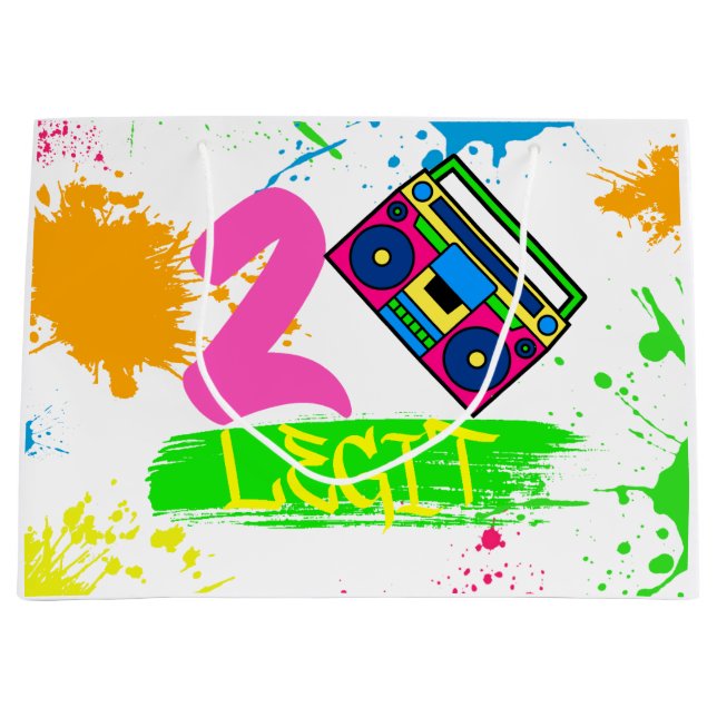 TWO LEGIT TO QUIT 2nd Birthday Colourful Large Gift Bag (Front)