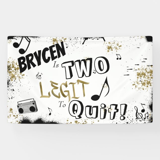 TWO LEGIT TO QUIT 2nd Birthday Personalised Banner (Horizontal)