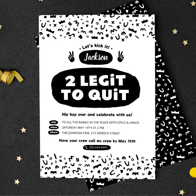 Two Legit To Quit, 90s Hip Hop Birthday Invitation Postcard (Creator Uploaded)