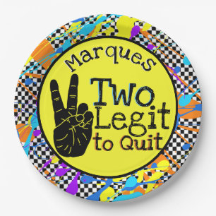 Two Legit to Quit  Retro 2nd Birthday Checkers Paper Plate