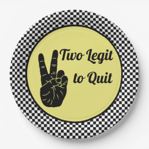 Two Legit to Quit  Retro 2nd Birthday Chequerboard Paper Plate
