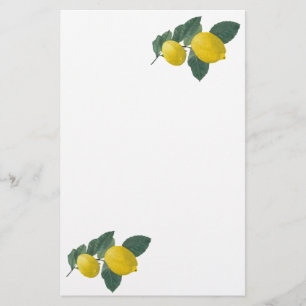 Two lemons on a branch. Oil painting. Stationery
