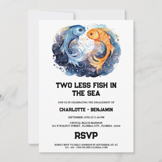 Two Less Fish In The Sea Beach Engagement Party Invitation (Front)